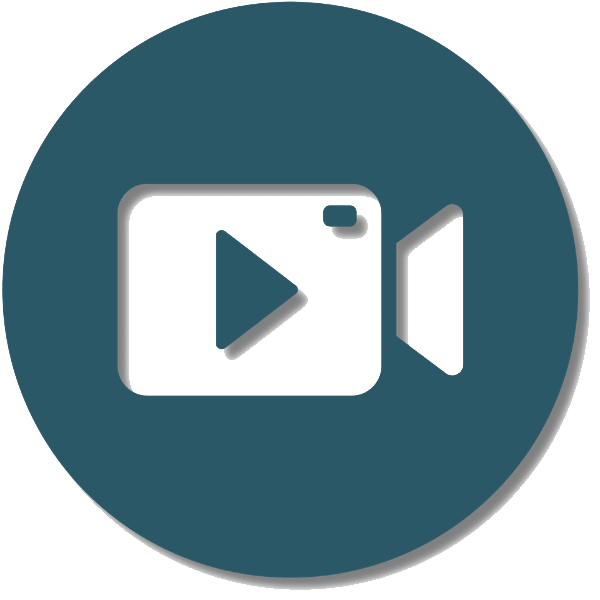 Video camera icon with a play button inside a dark teal circular badge, representing online lecture recording access.