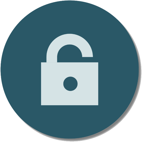 Light blue unlocked padlock icon inside a dark teal circular badge, representing open access and self-paced online learning materials.